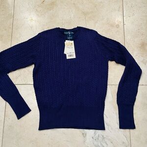NWT Vintage Ralph Lauren Blue Label Sweater Women's Medium Purple Cable Knit
